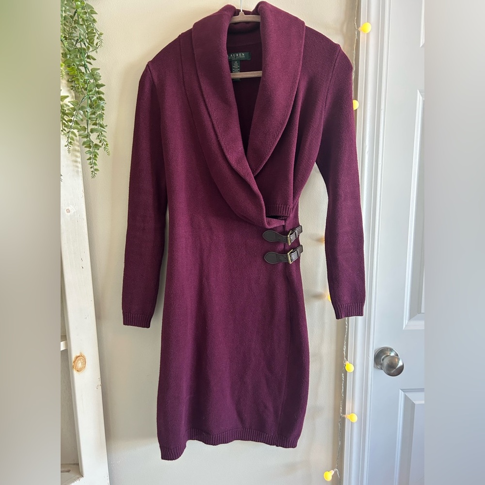 Ralph Lauren Plum Wrap Sweater Dress XS